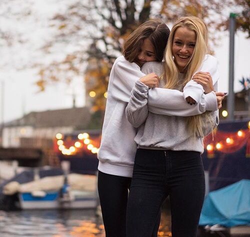 two girls hugging