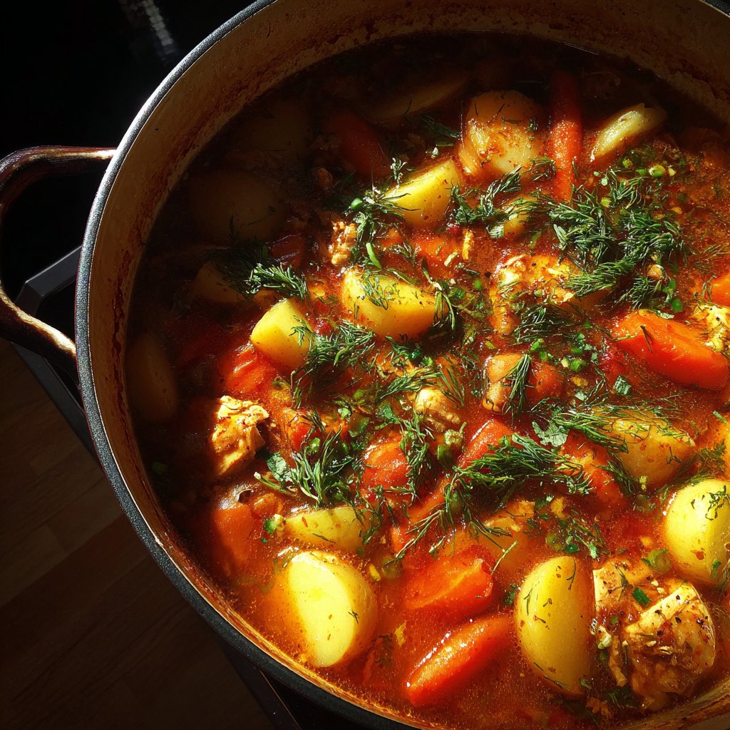 A pot of chicken and vegetable stew | Source: Midjourney