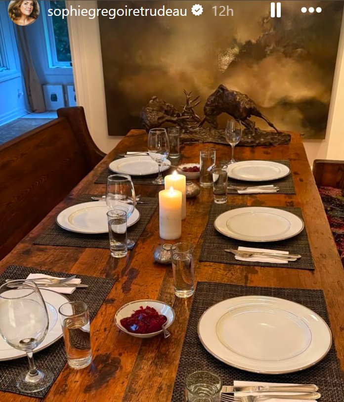 A photo of a set dining table from Sophie Trudeau's since-expired Instagram Story, posted on October 15, 2025. | Source: Instagram/sophiegregoiretrudeau