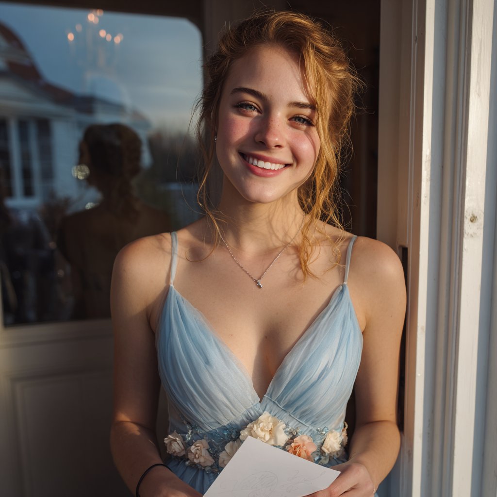 A happy girl holding a note | Source: Midjourney