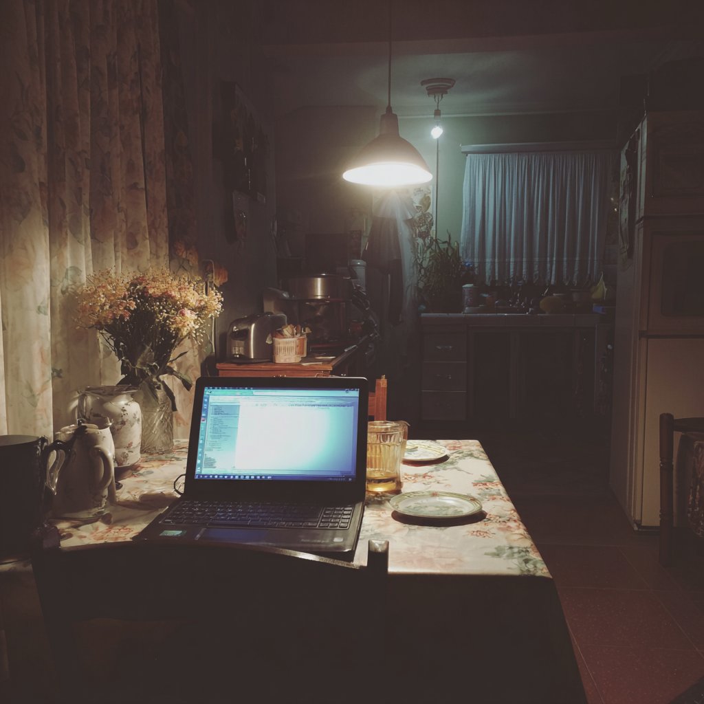 A laptop on a kitchen table | Source: Midjourney