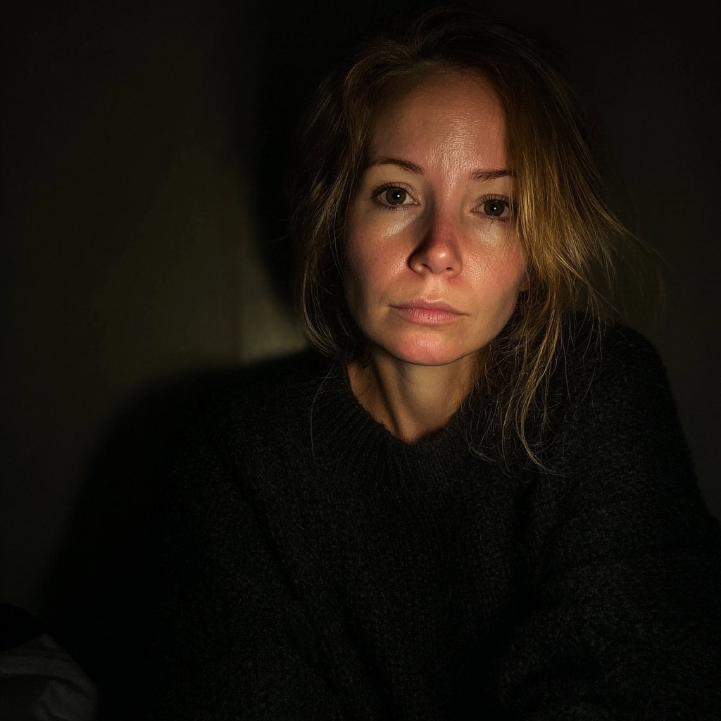An emotional woman sitting in the dark | Source: Midjourney