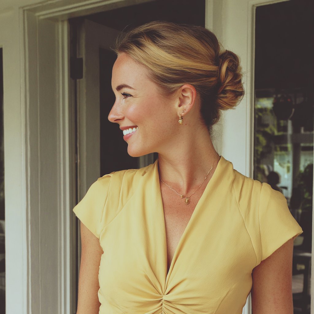 A smiling woman standing on a porch | Source: Midjourney