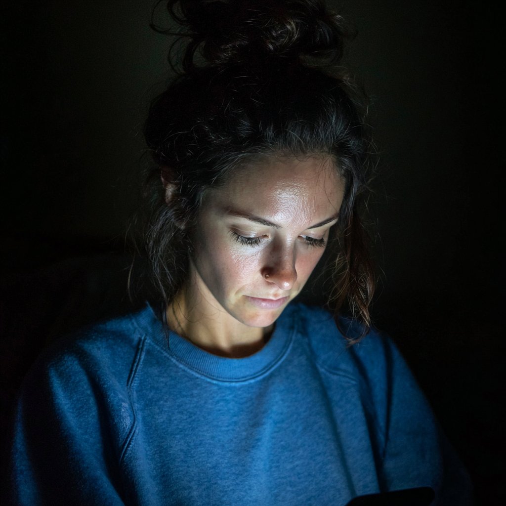 A woman using her cellphone at night | Source: Midjourney