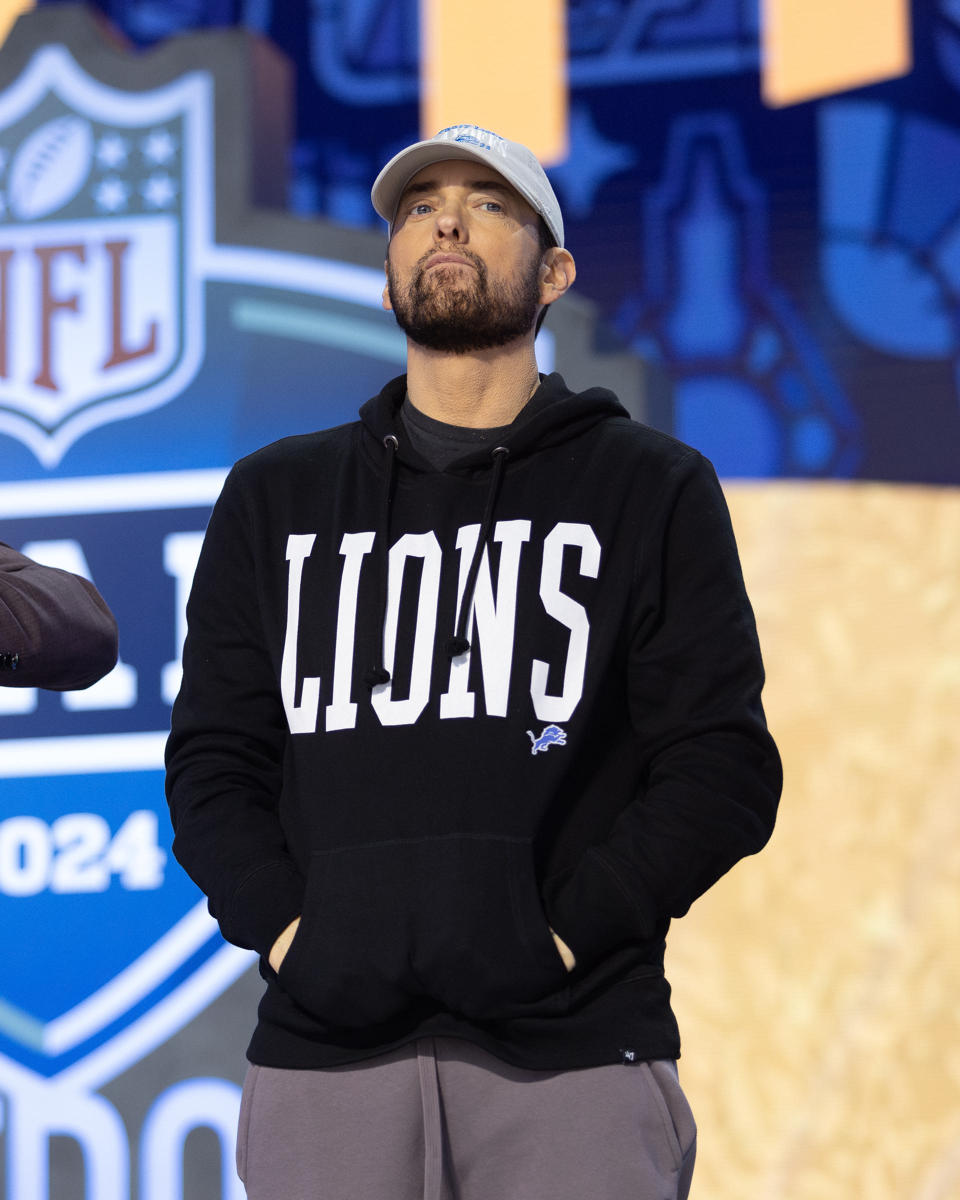 Marshall Mathers professionally known as Eminem during day 1 of the NFL Draft at Fox Theatre in Detroit, MI on April 25, 2024 | Source: Getty Images