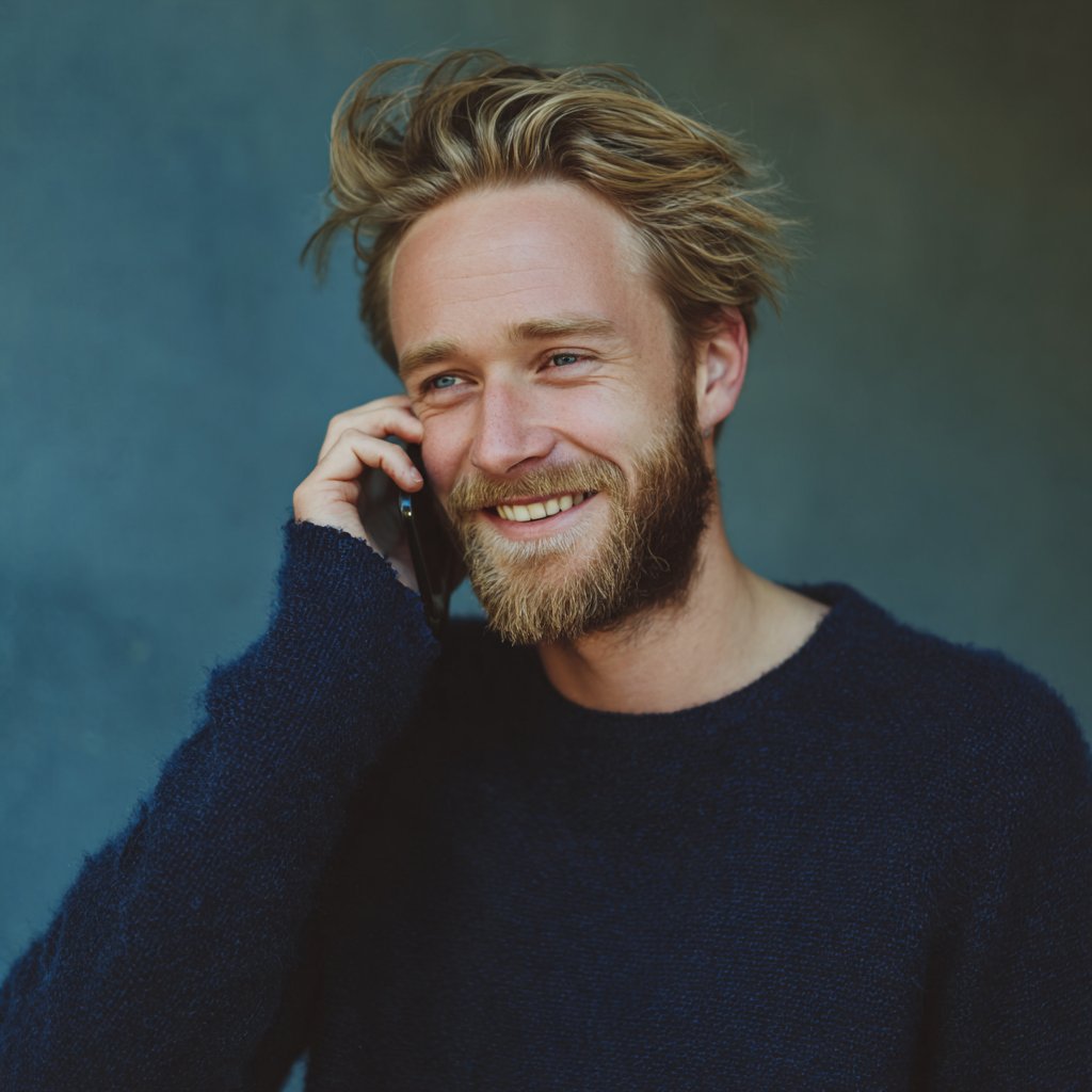 A smiling man talking on a phone | Source: Midjourney