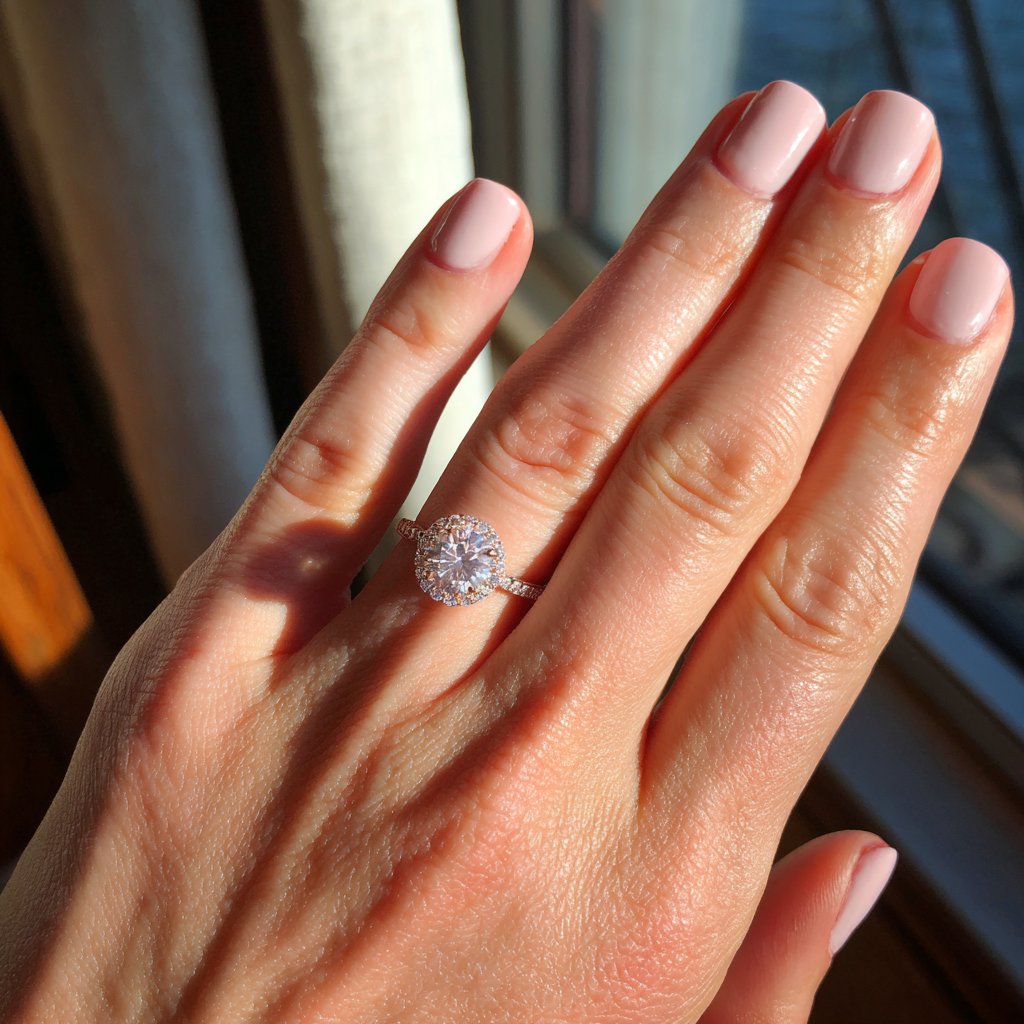 A woman showing off an engagement ring | Source: Midjourney