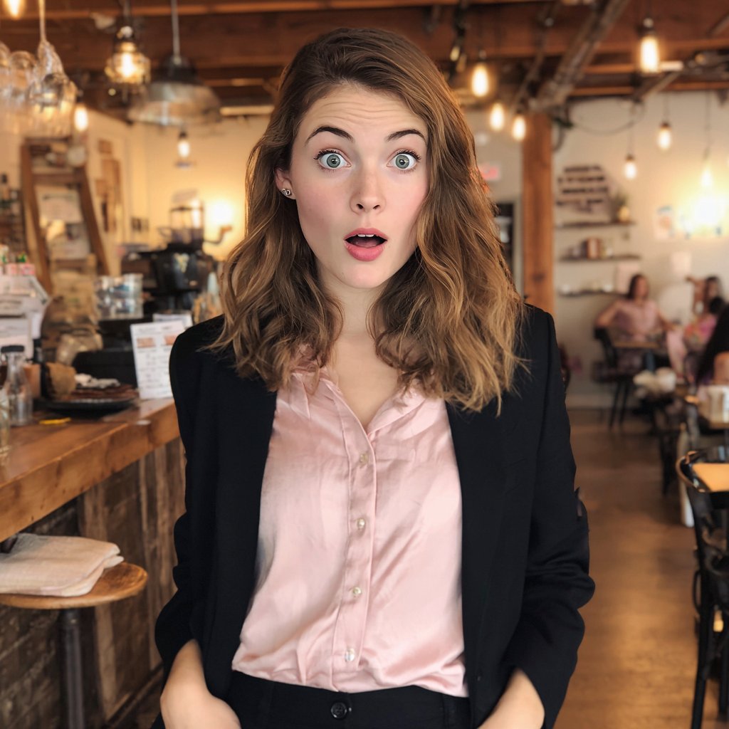 A surprised woman wearing a pantsuit | Source: Midjourney