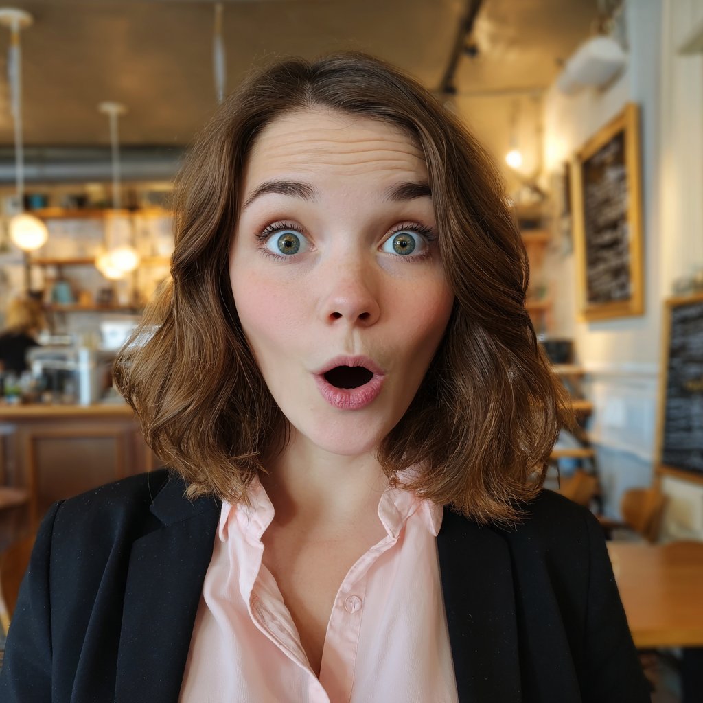 A shocked woman in a coffee shop | Source: Midjourney