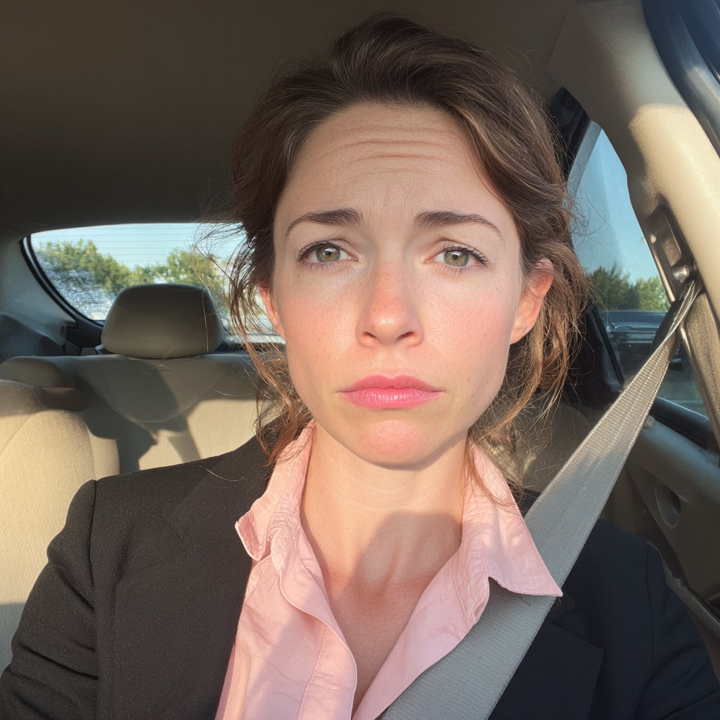 An upset woman sitting in a car | Source: Midjourney