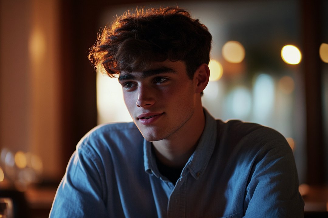 A young man sitting in a restaurant | Source: Midjourney