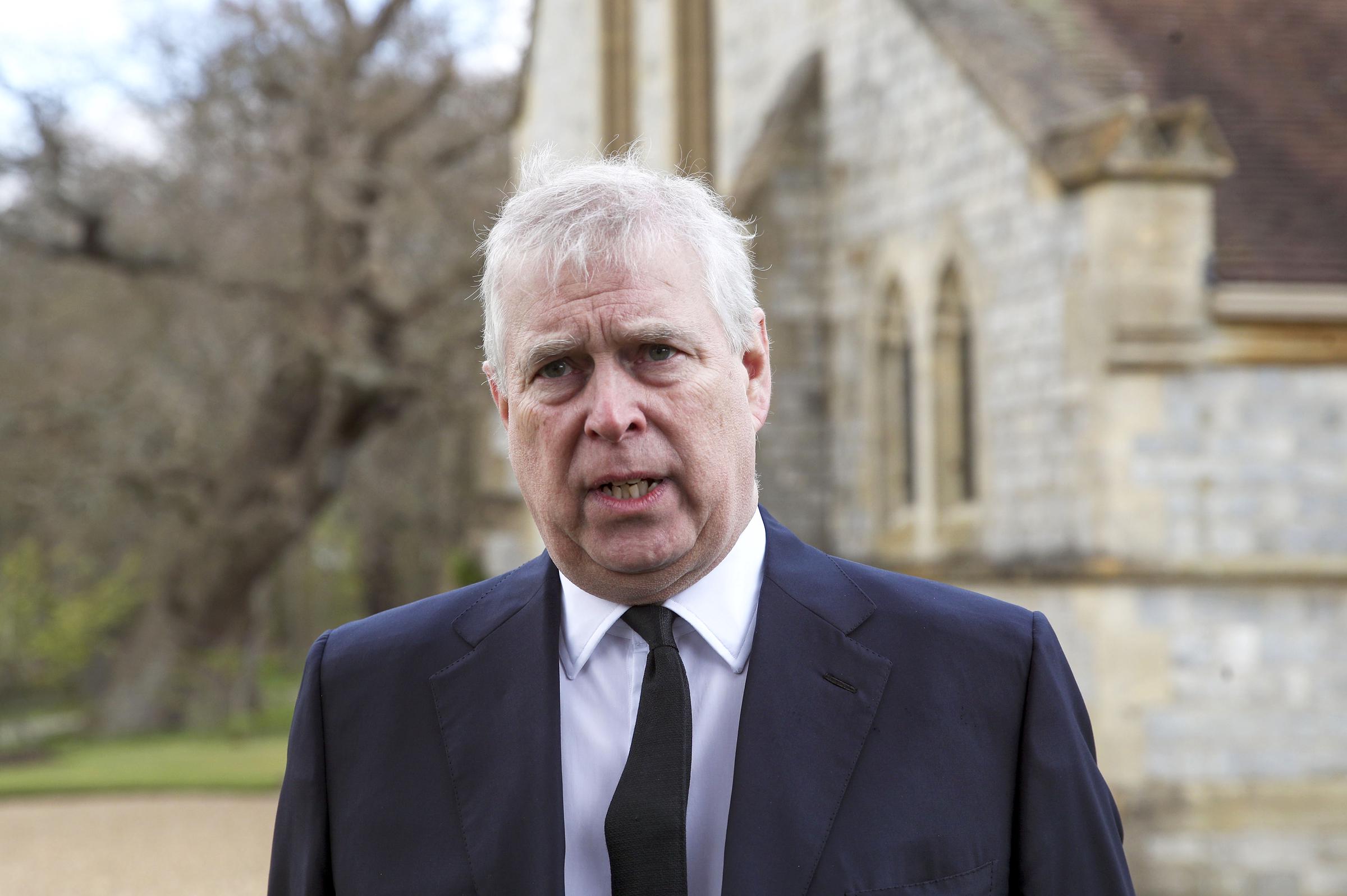 Prince Andrew attends the Sunday Service at the Royal Chapel of All Saints, Windsor, England, on April 11, 2021 | Source: Getty Images