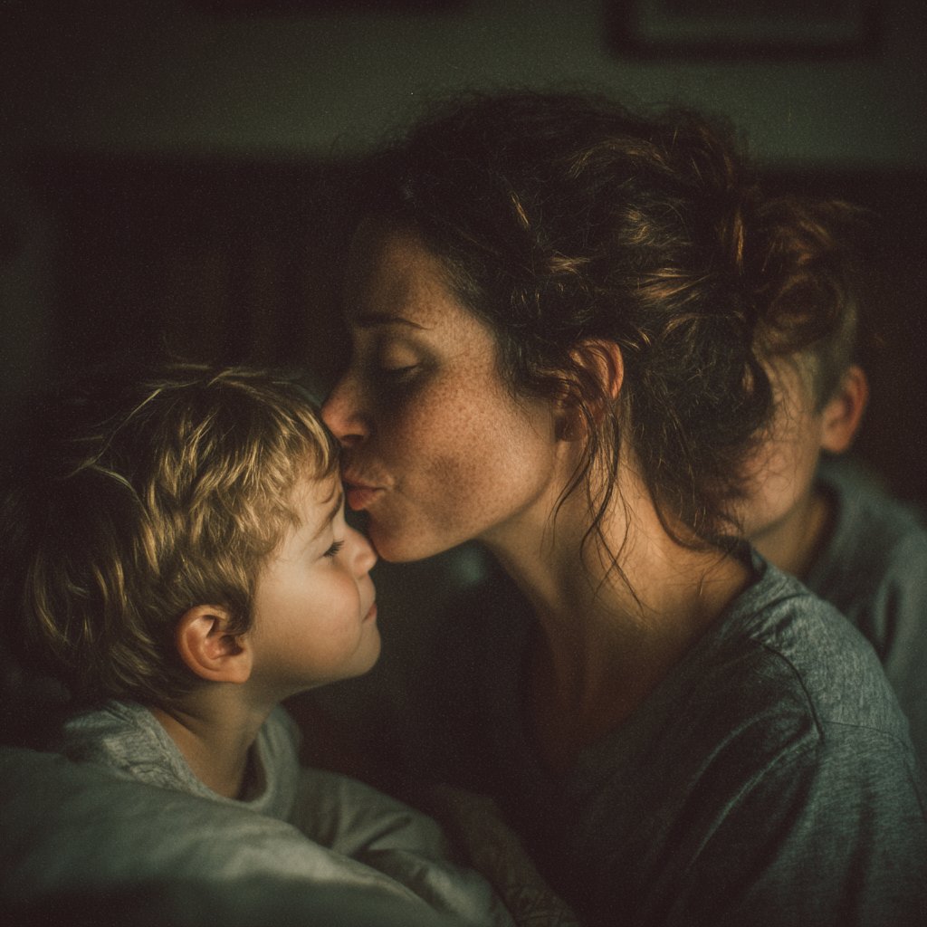 A mother tucking in her children | Source: Midjourney