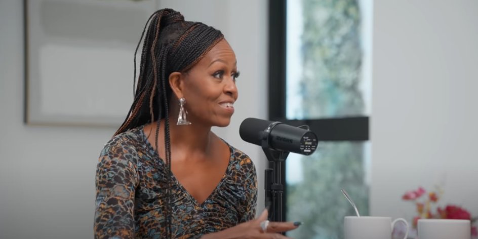 Michelle Obama talking about meeting Barack Obama during an episode of 