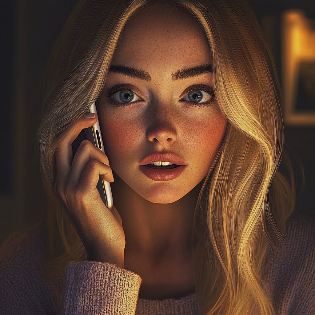 A shocked woman talking on the phone | Source: Midjourney