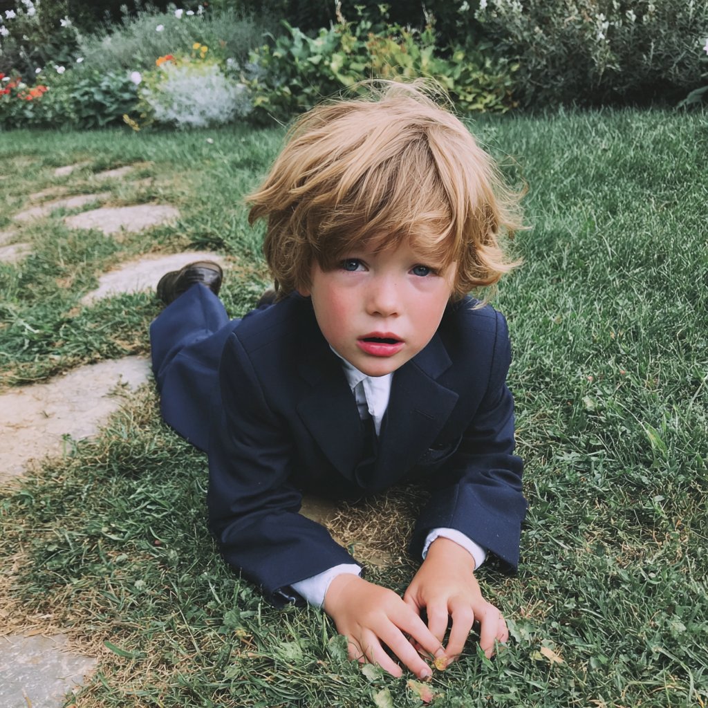 A crying little boy on the ground | Source: Midjourney