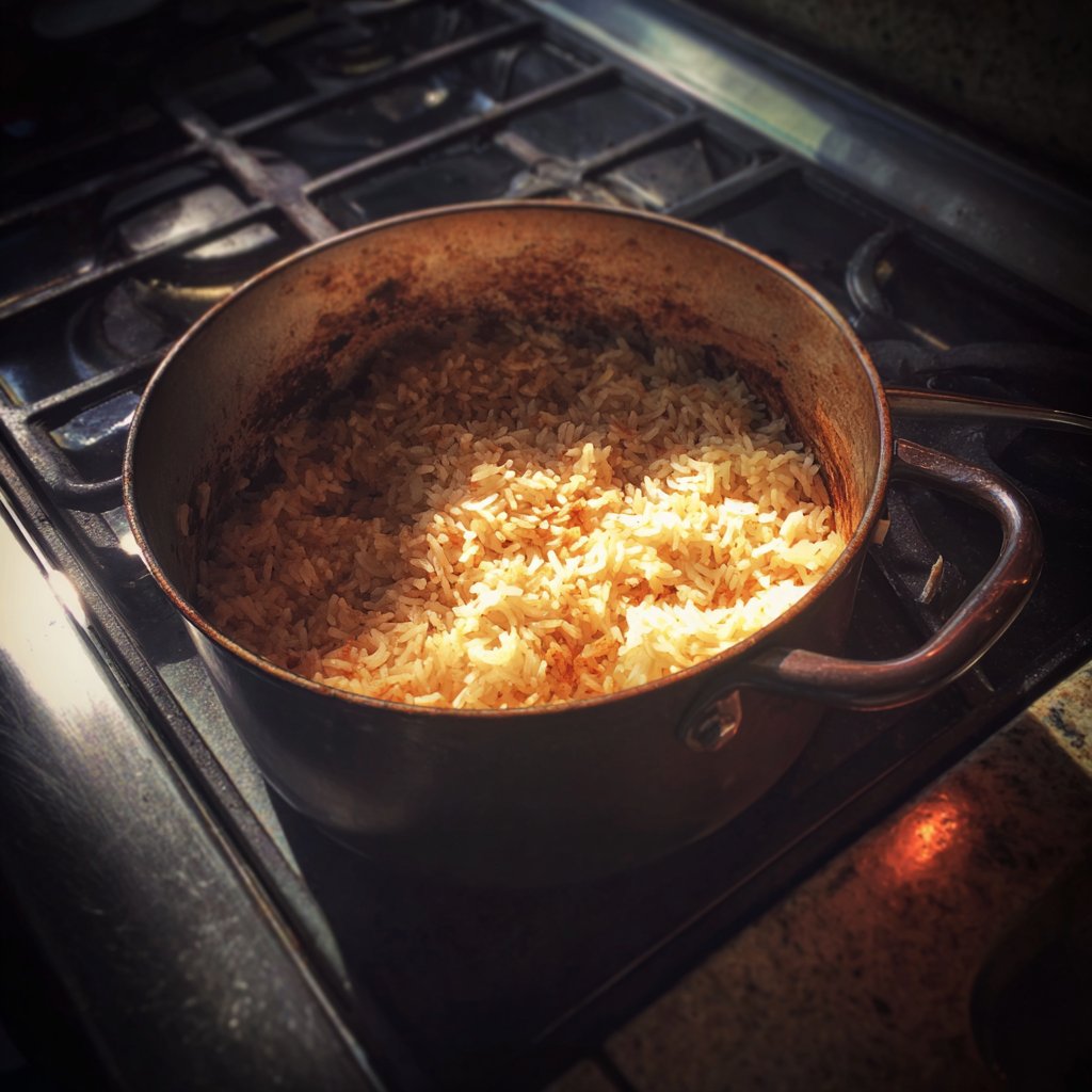 A pot of rice on a stove | Source: Midjourney