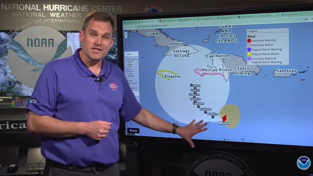 National Hurricane Center Director Dr. Michael Brennan gives an update on Tropical Storm Melissa, posted on October 21, 2025 | Source: YouTube/nwsnhc
