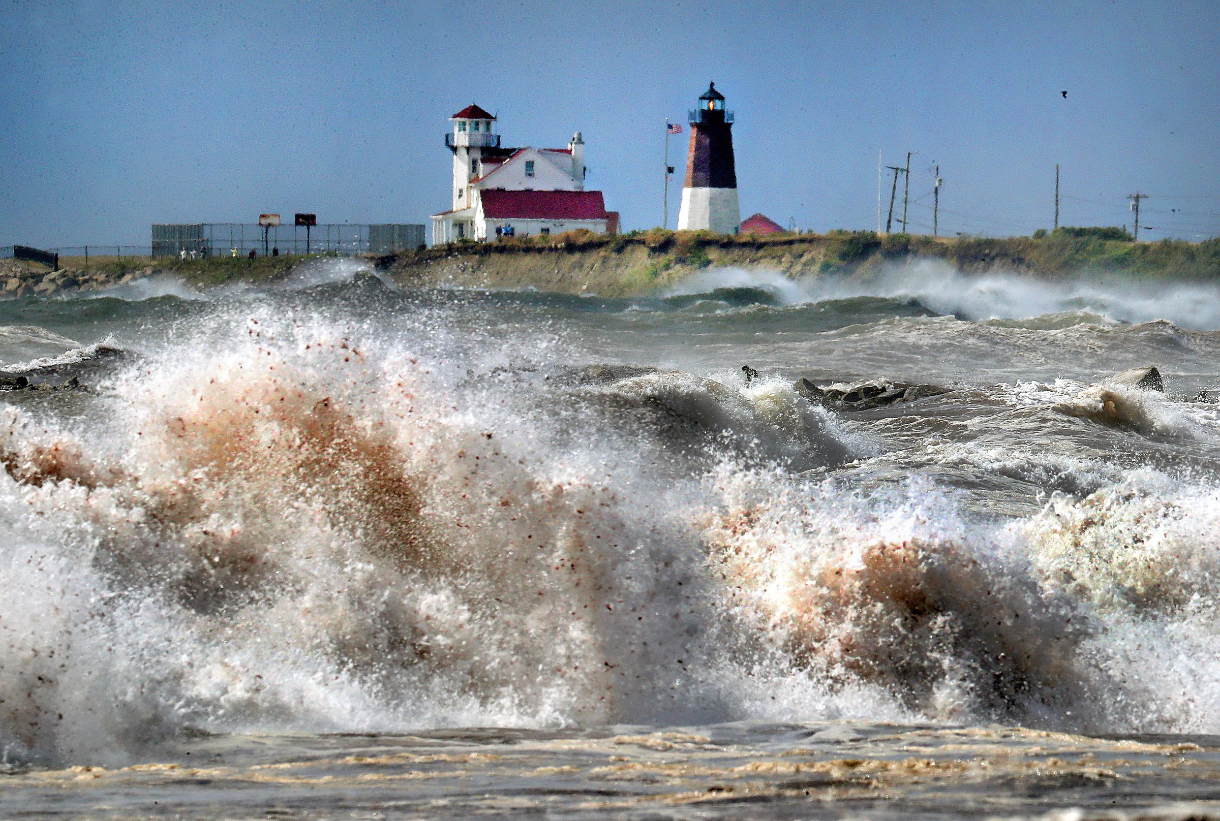 Large waves crash along Scarborough State Beach in Rhode Island as Hurricane Erin churns offshore on August 20, 2025 | Source: Getty Images