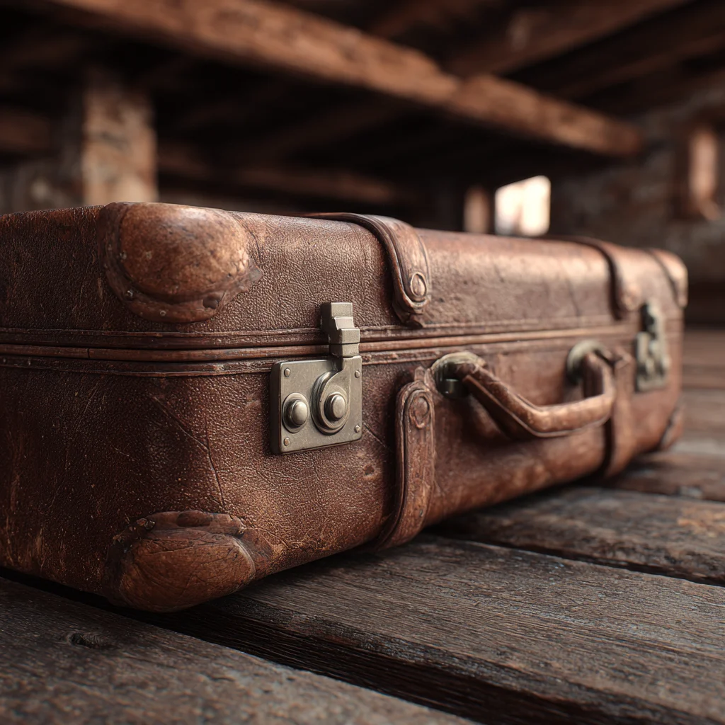 A brown leather suitcase lying in an attic | Source: Midjourney