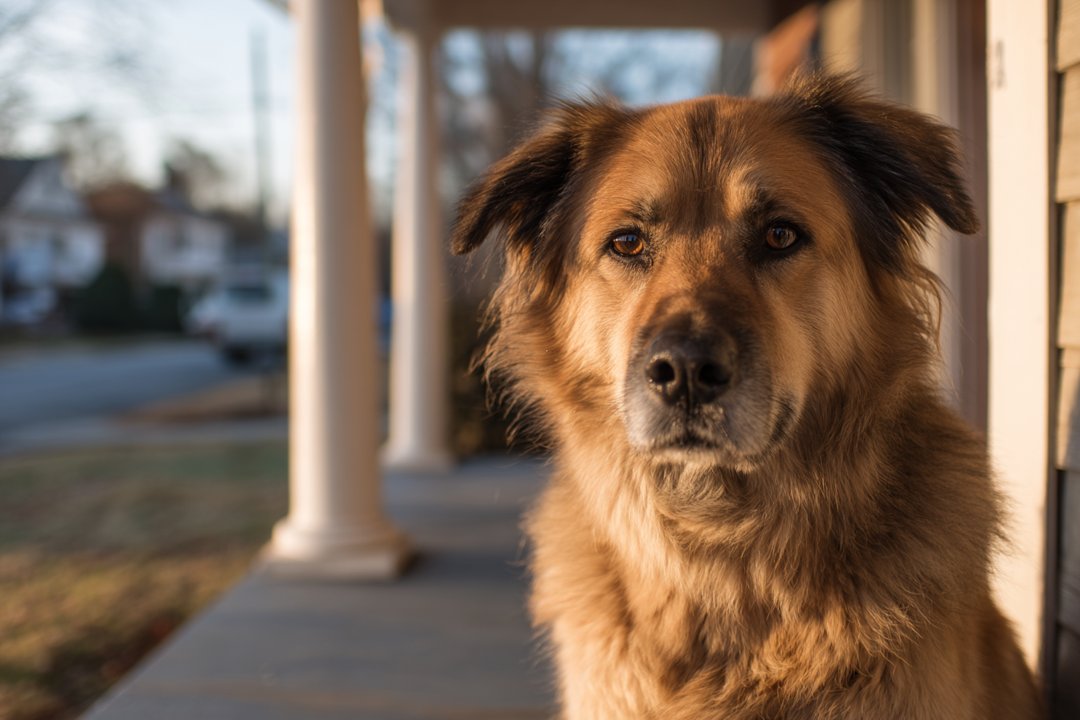 A dog sitting on the front porch | Source: Midjourney