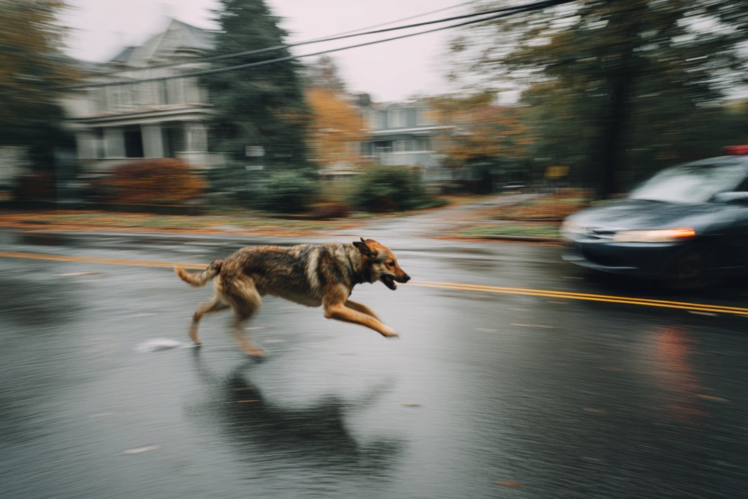 A dog running on the street | Source: Midjourney