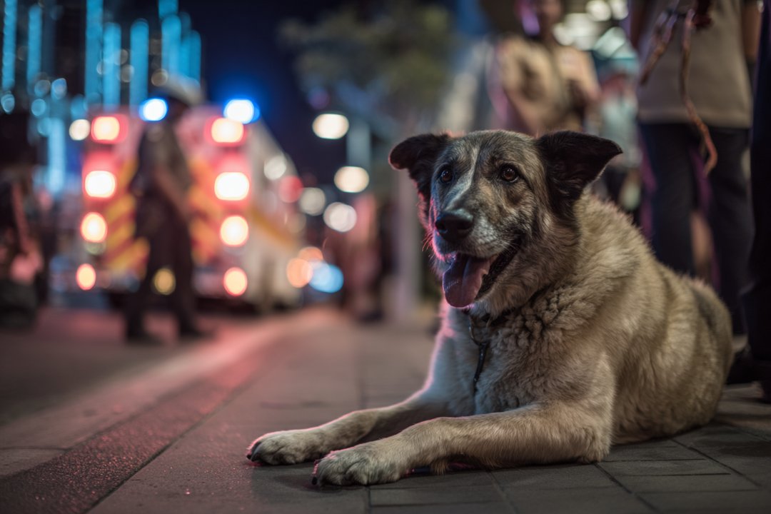 A dog sitting on the street | Source: Midjourney