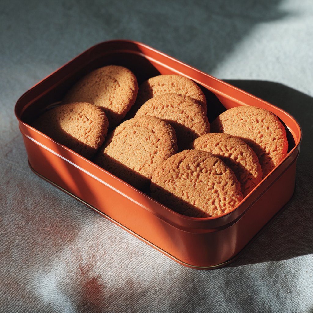 A tin of homemade ginger biscuits | Source: Midjourney