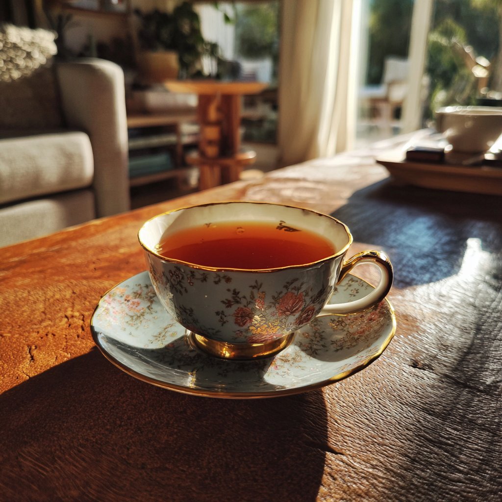 A cup of tea on a table | Source: Midjourney