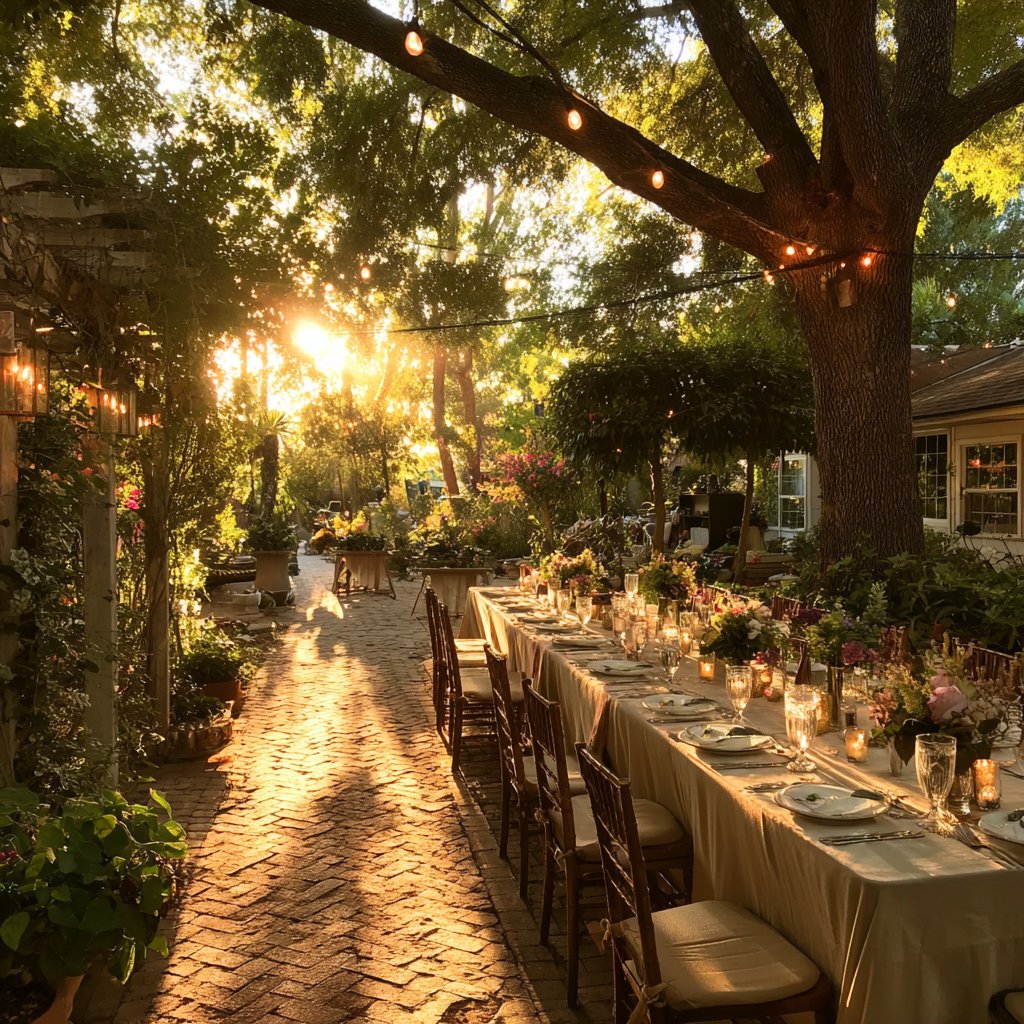 A backyard wedding setting | Source: Midjourney