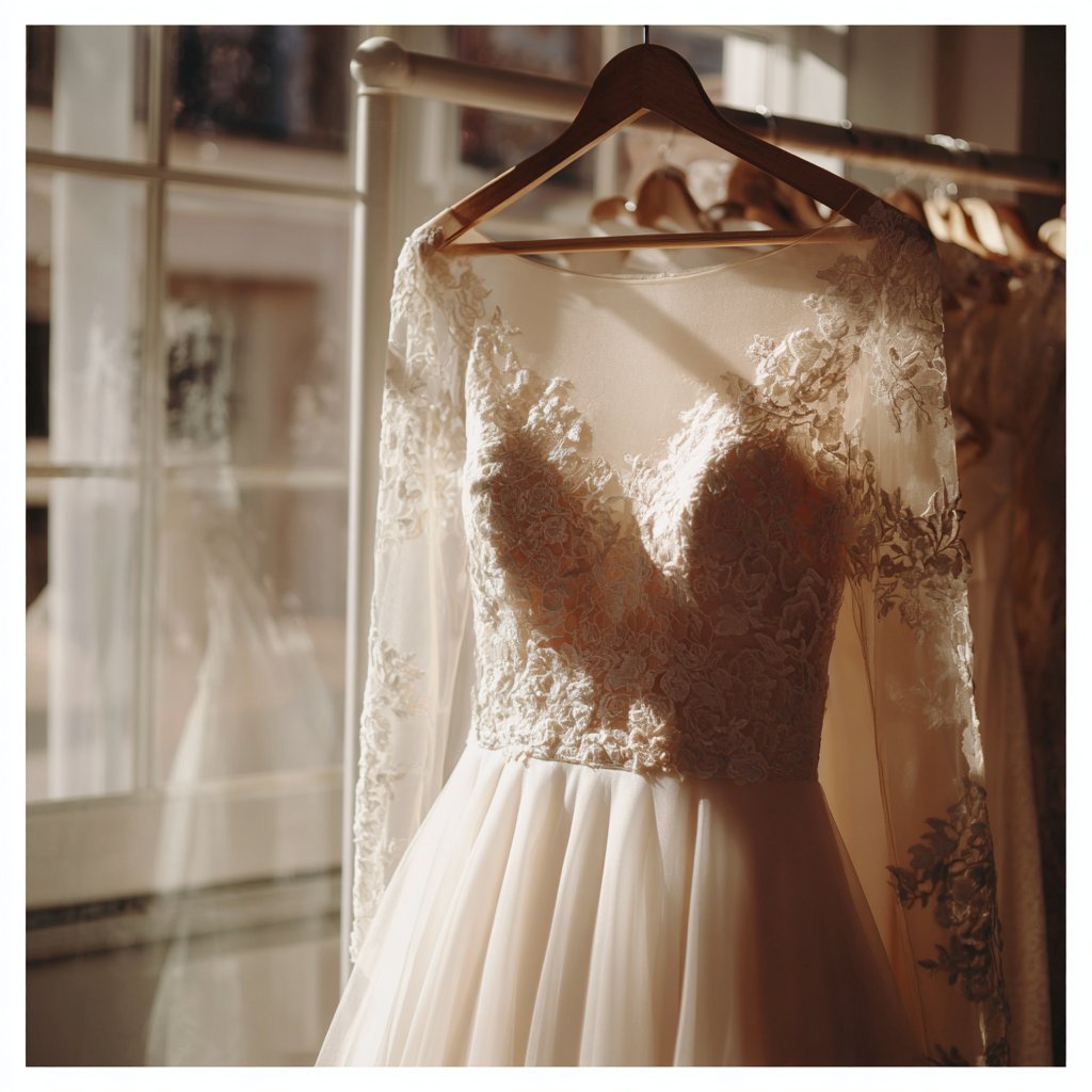 A wedding gown on a hanger | Source: Midjourney