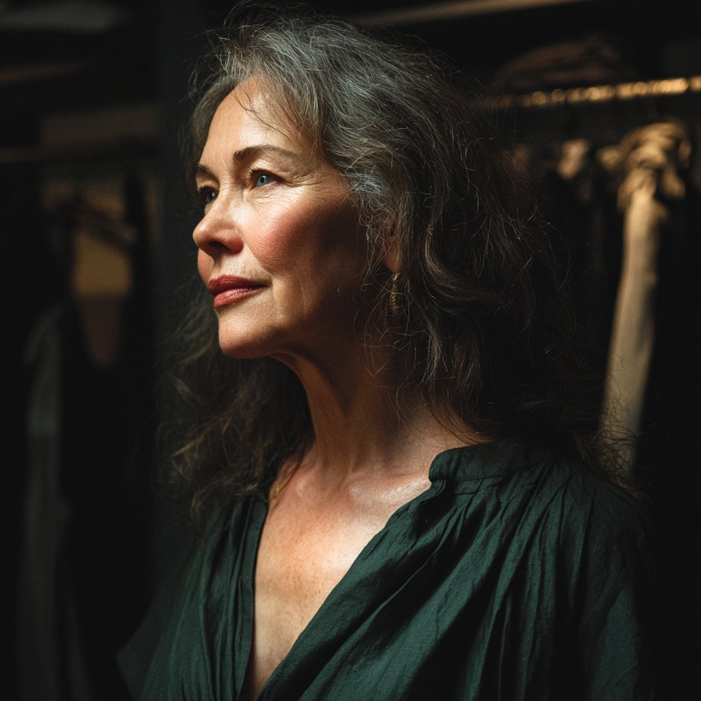 An older woman standing in a changing room | Source: Midjourney