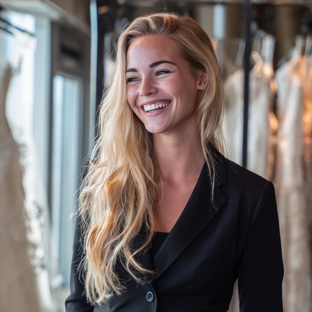 An amused blonde woman | Source: Midjourney