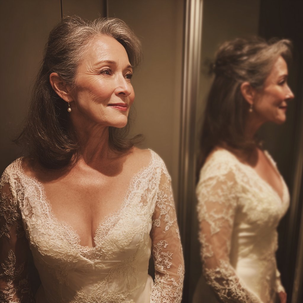 A woman standing in a changing room | Source: Midjourney