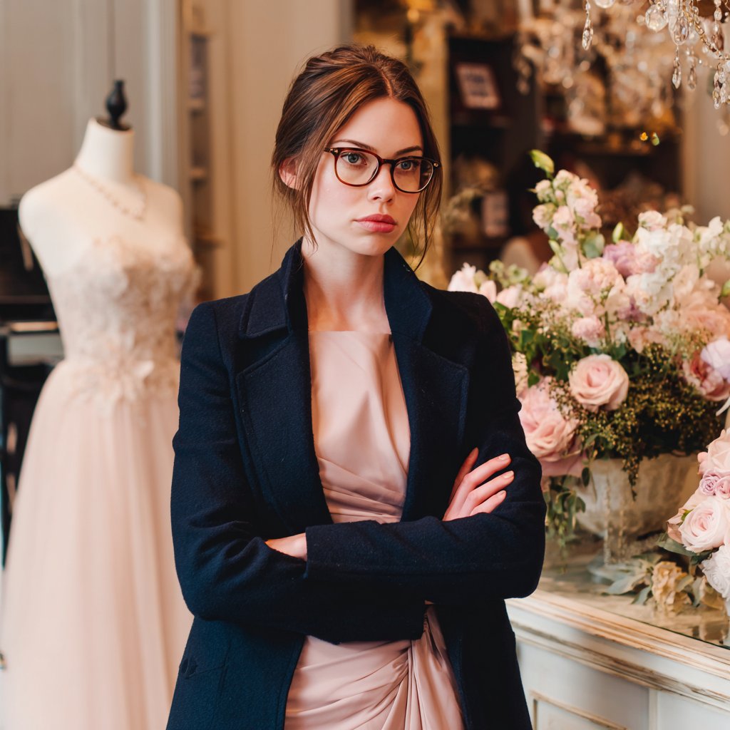 A woman standing in a boutique with folded arms | Source: Midjourney