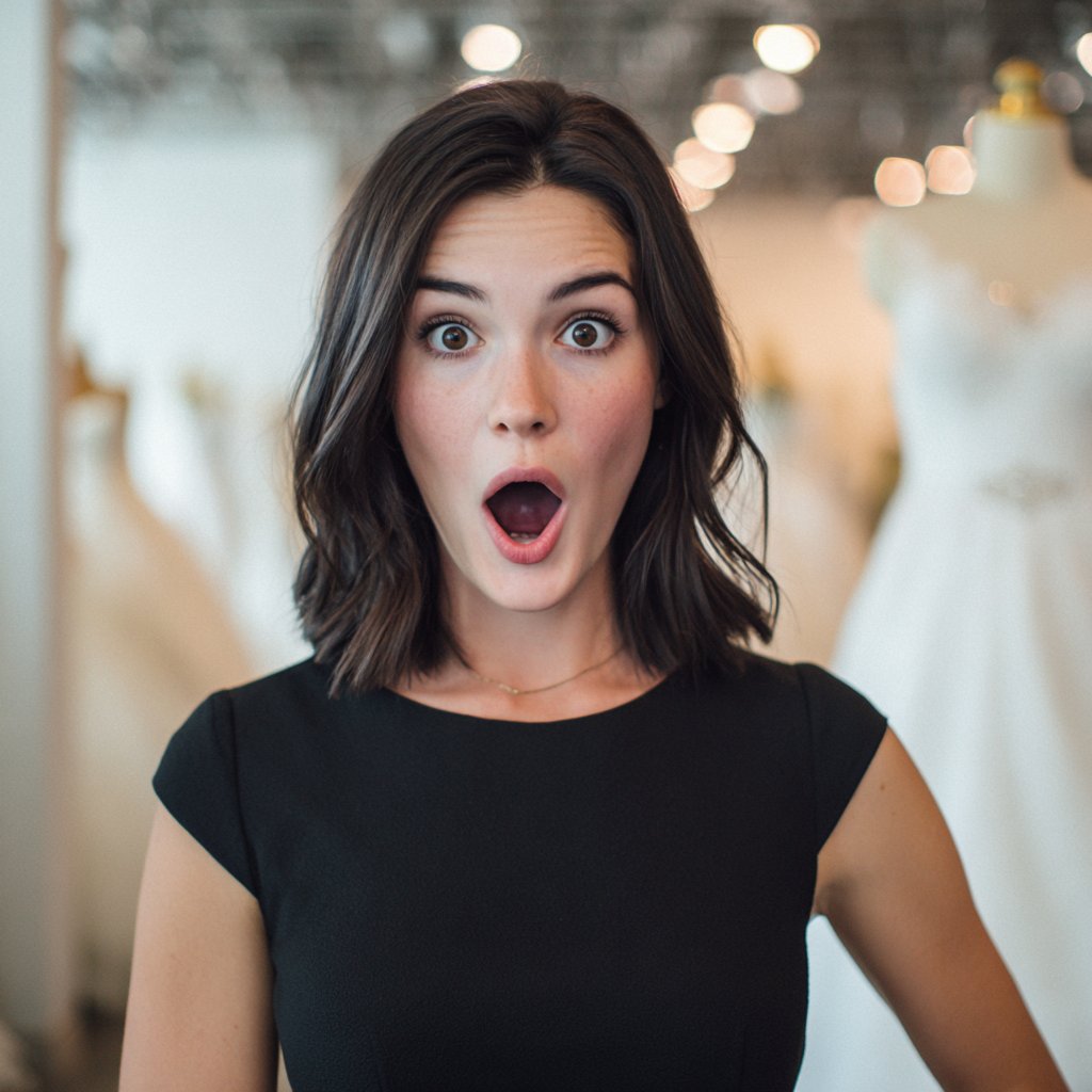 A shocked woman wearing a black dress | Source: Midjourney