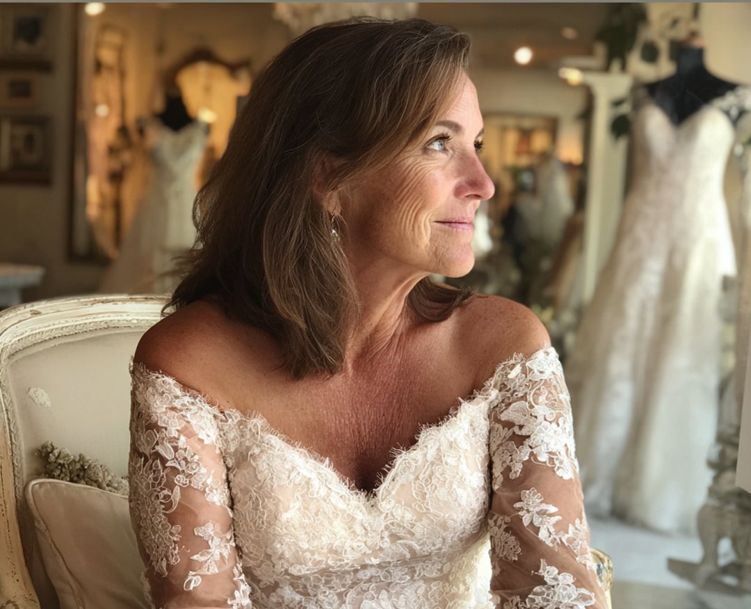 A woman sitting in a bridal boutique | Source: Midjourney