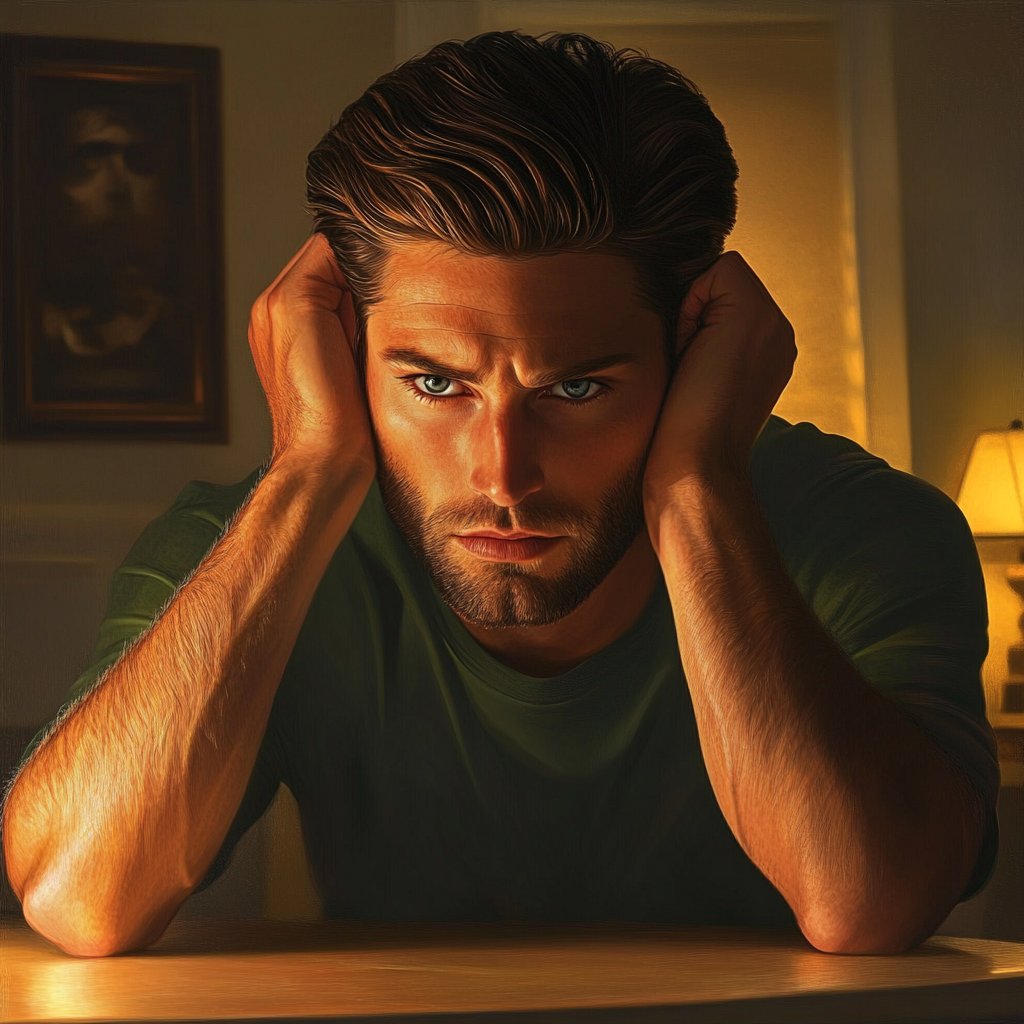 A stressed man seated at a table | Source: Midjourney