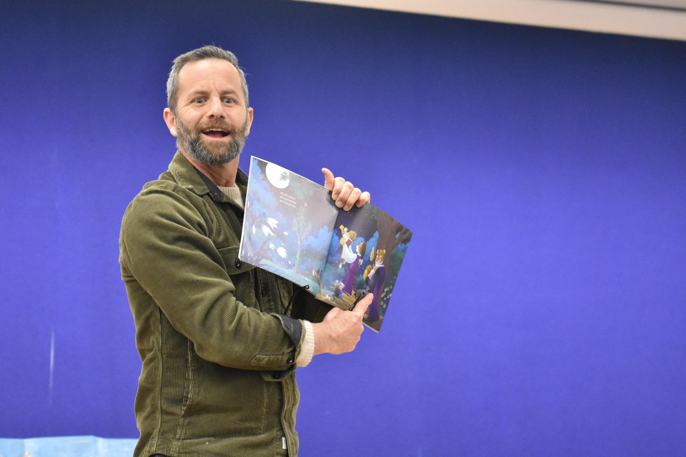 Kirk Cameron delivers remarks and reads his Christian book 