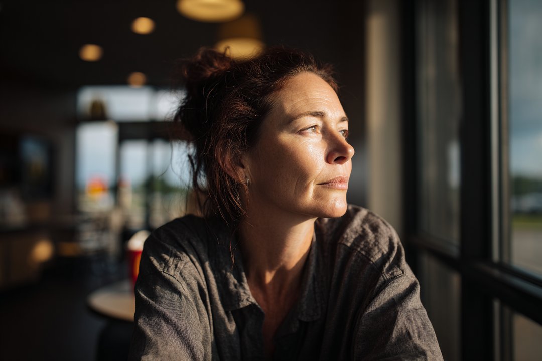 A woman sitting at a table | Source: Midjourney