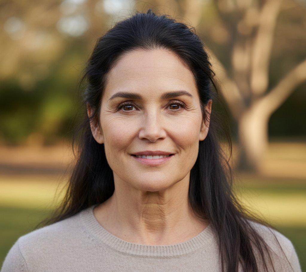 In this AI-generated portrait, Demi Moore is depicted with serene elegance, her expression calm and grounded beneath soft natural light. The gentle tones and blurred greenery create an atmosphere of quiet reflection. Her presence feels warm and authentic, embodying grace that transcends time. | Source: Gemini AI