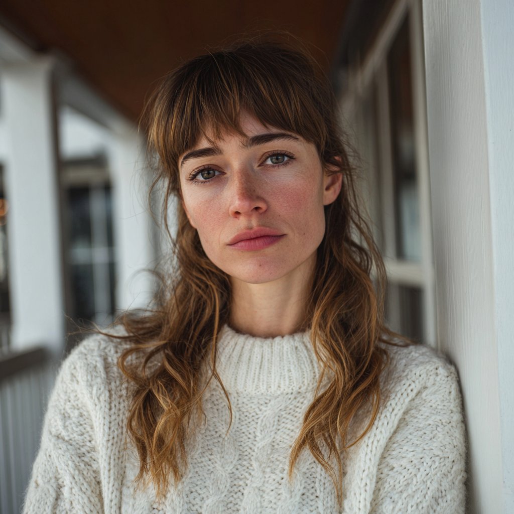 A pensive woman standing on a porch | Source: Midjourney