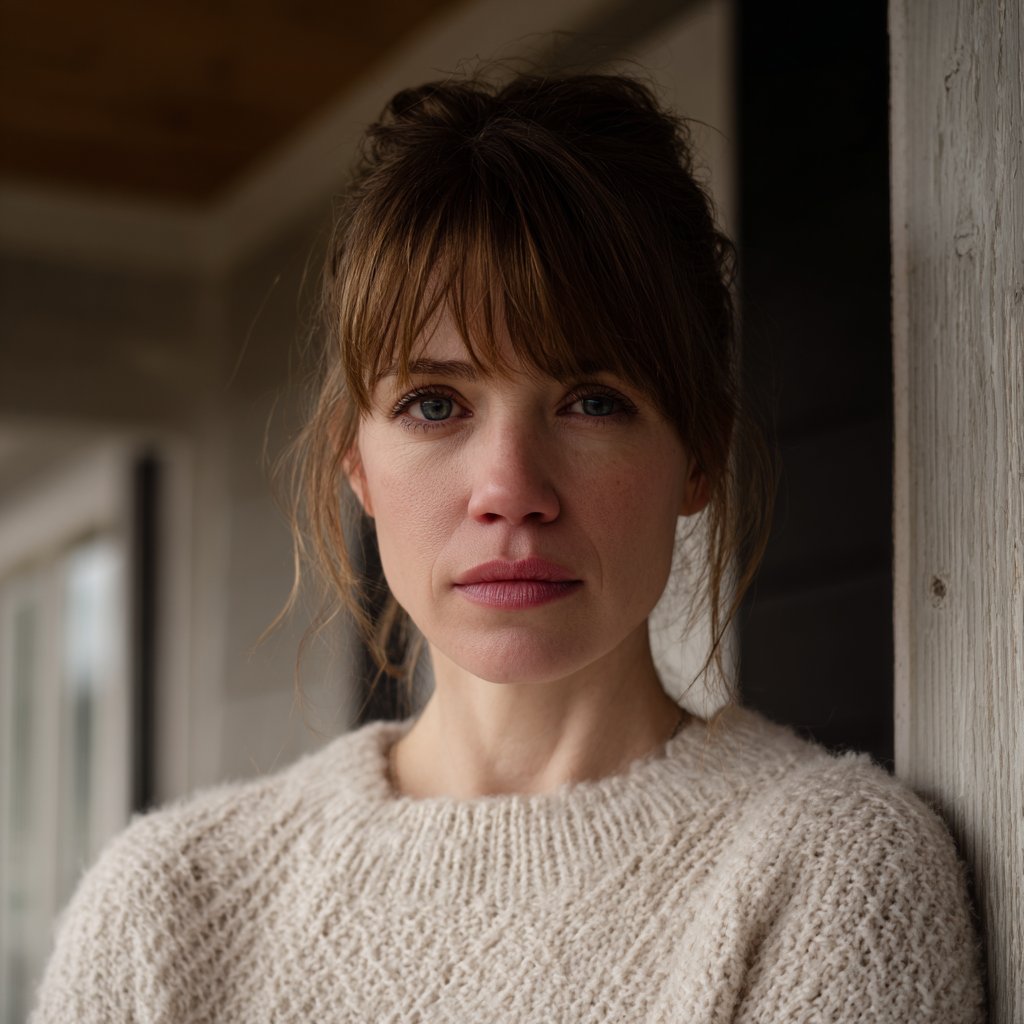 A pensive woman wearing a white sweater | Source: Midjourney