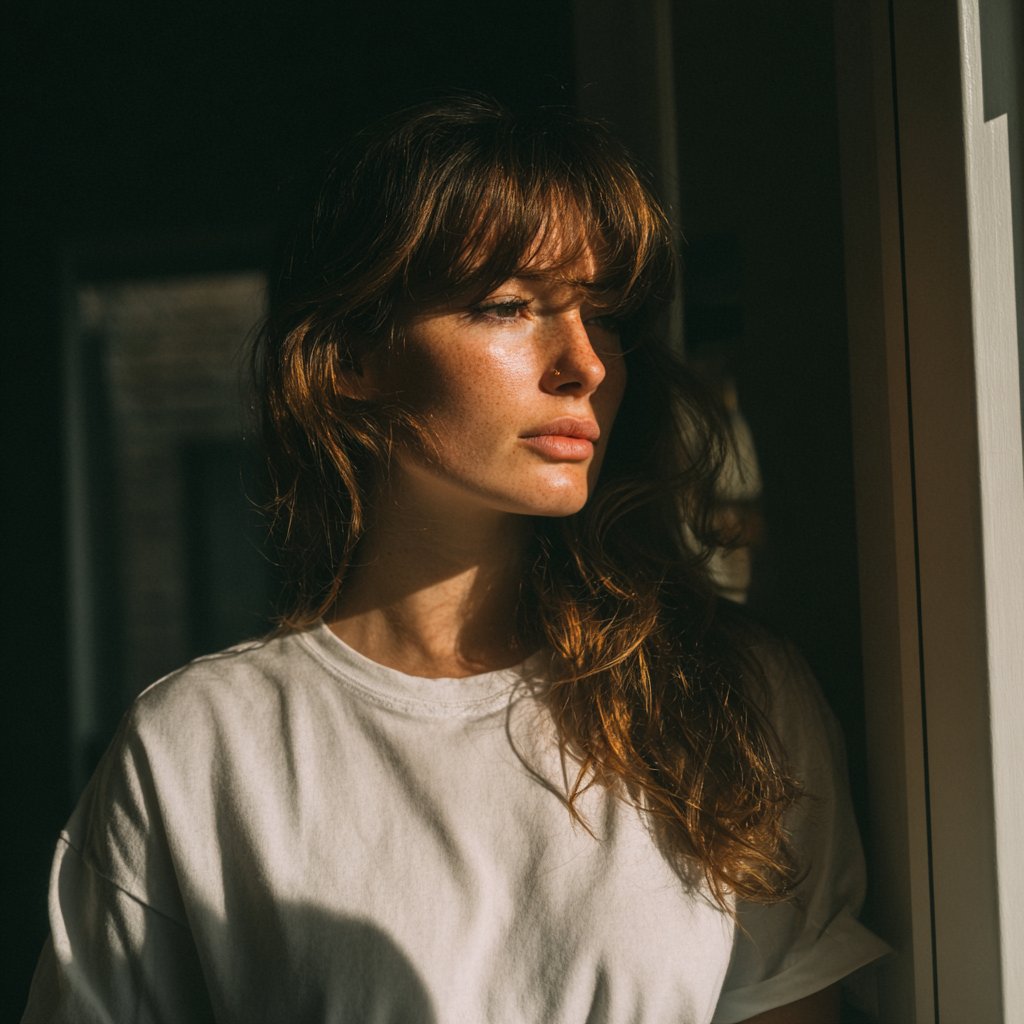 A pensive woman standing on a porch | Source: Midjourney