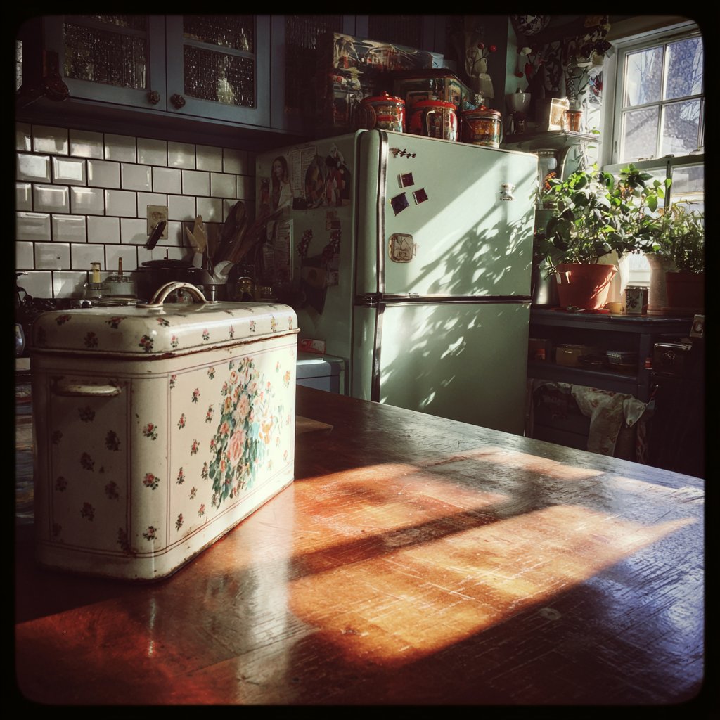 A cookie tin on a table | Source: Midjourney