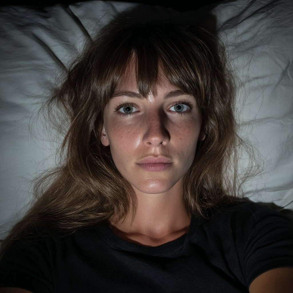 A worried woman lying in bed | Source: Midjourney