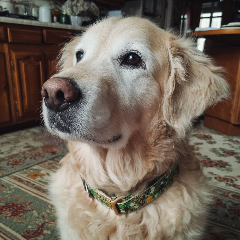 A close-up of a dog in a kitchen | Source: Midjourney
