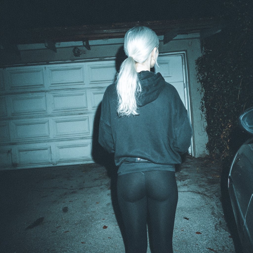 A woman standing in front of a garage door | Source: Midjourney