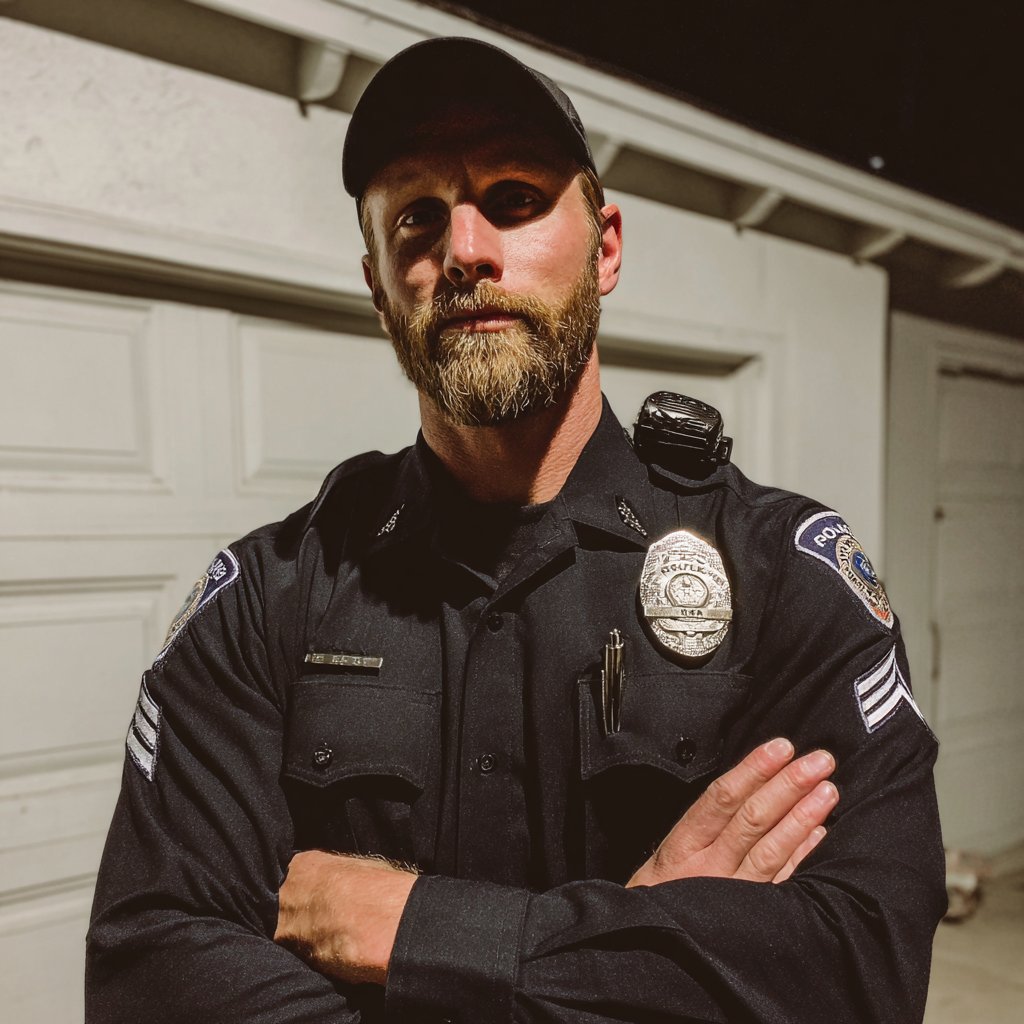 A police officer standing with his arms crossed | Source: Midjourney