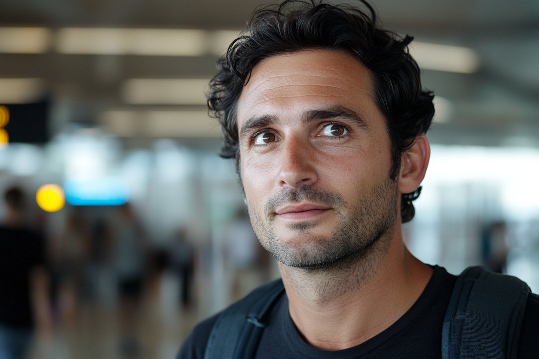 A man at an airport | Source: Midjourney